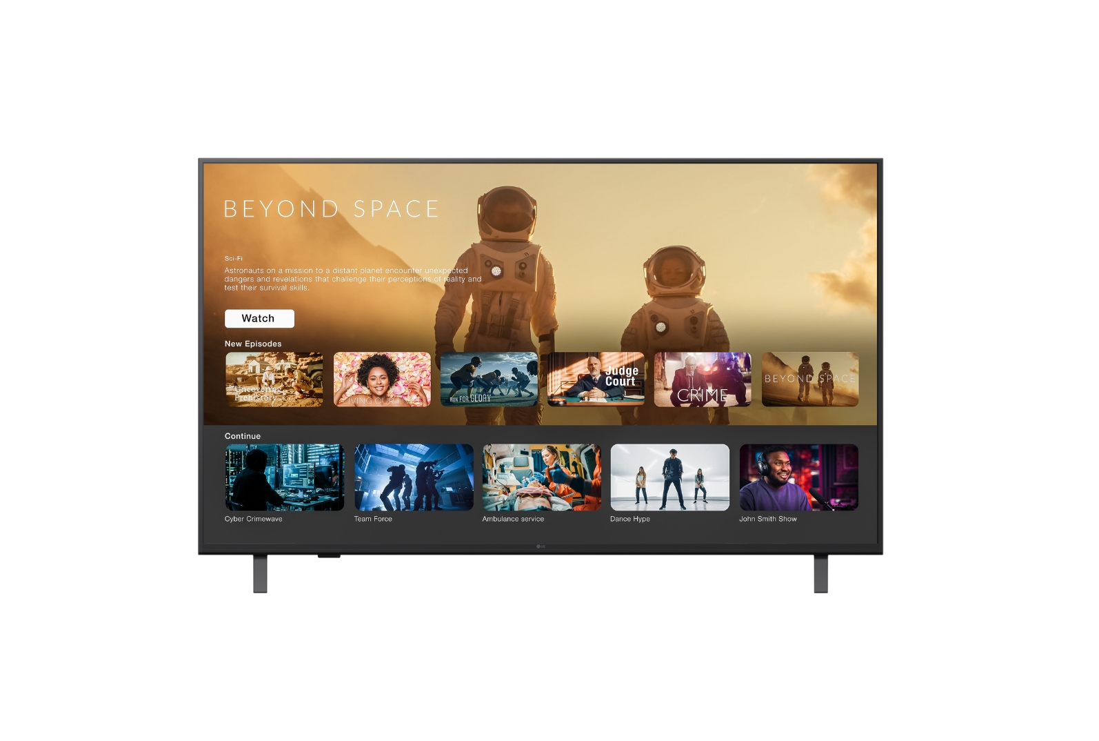 Front view of LG UK660H hotel television with embedded apps and LG Channels