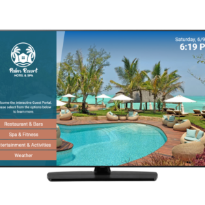 LG hotel television with Pro:Centric technology built to meet hotel TV brand standards for guest room entertainment