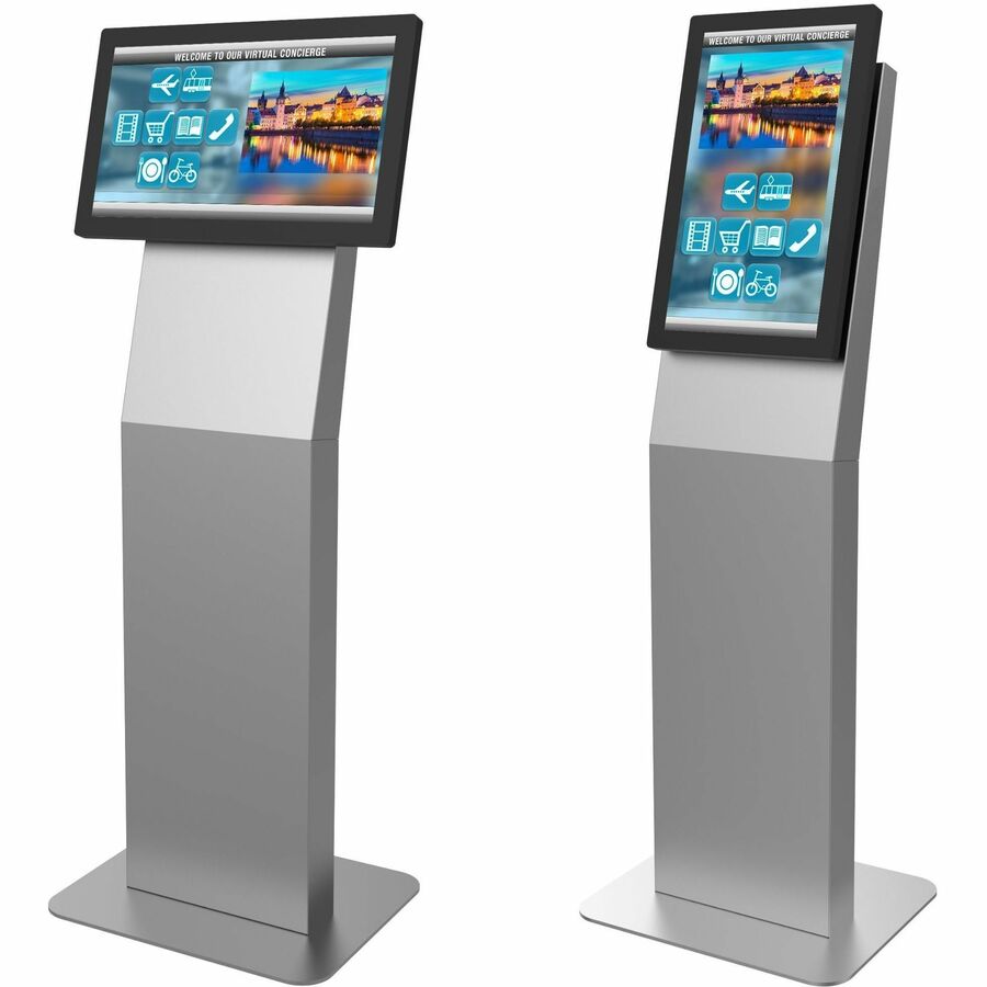 Peerless-AV® KIP522-S digital signage kiosk in landscape or portrait orientation for hospitality and healthcare use – fits 15", 22", or 32" displays.