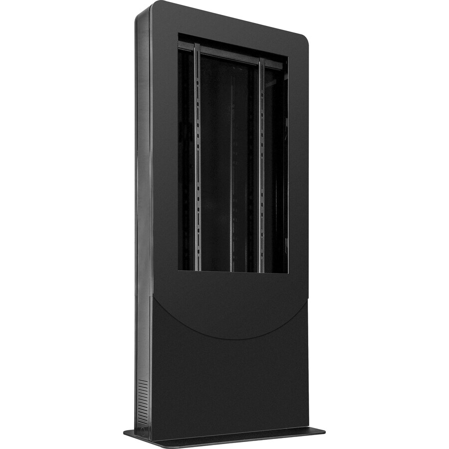 Peerless-AV® KIPC2555 single-sided portrait kiosk with internal storage and cooling fans for 55" to 65" displays in hospitality or healthcare spaces.