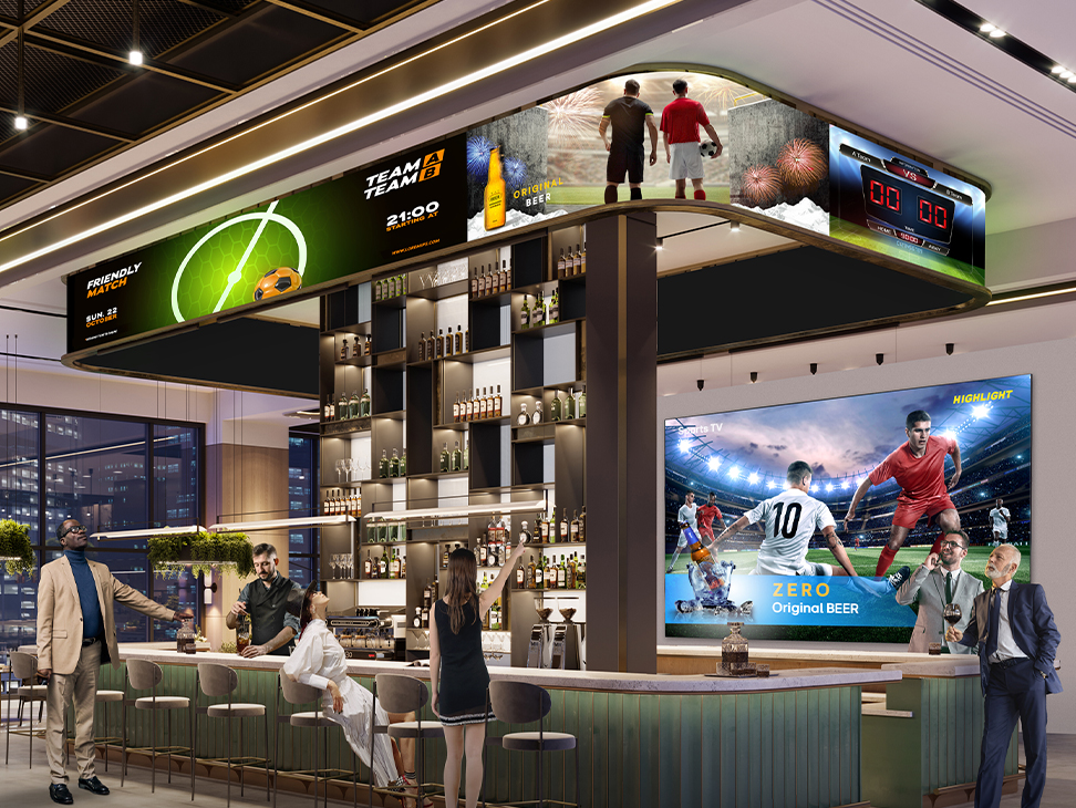 casino digital signage MDM Commercial and LG sports betting digital signage displaying live odds, game schedules, and promotions inside a casino sportsbook area.