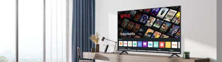 In-room smart hospitality TV displaying Netflix app, ideal for hotel TV streaming and entertainment.
