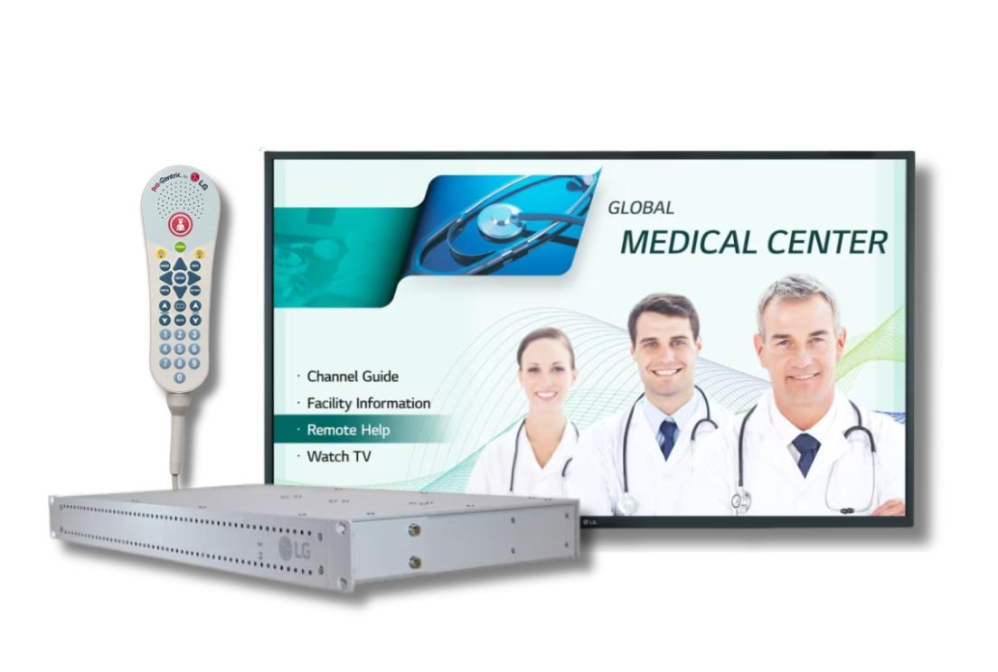 TV, Pro:Centric Server, and pillow speaker