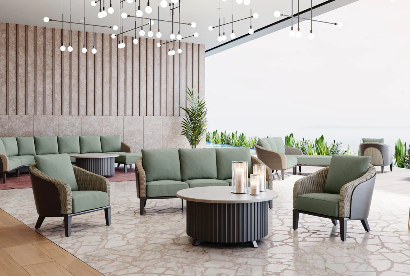 Luxury hotel lounge chairs and seating for hotel common areas