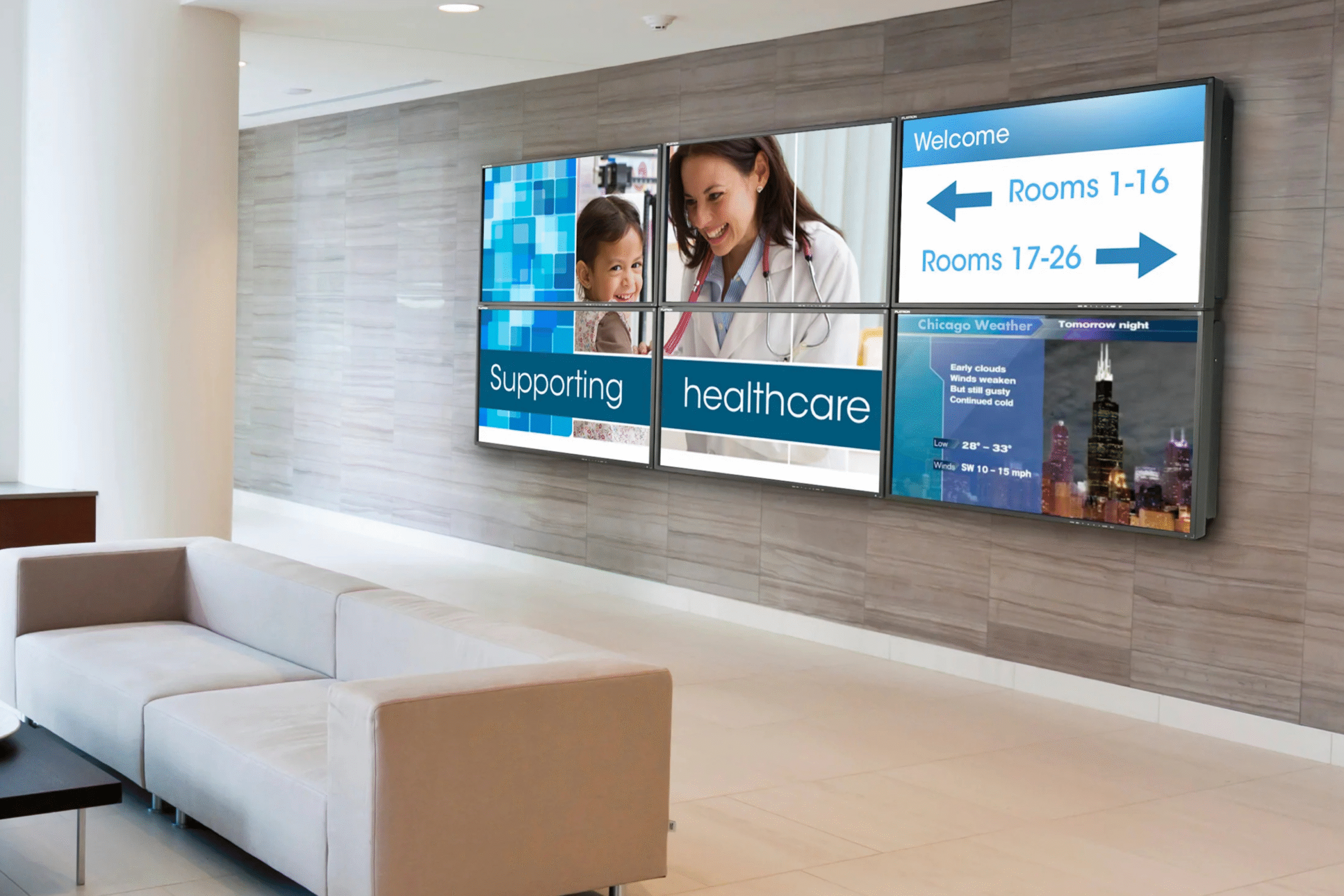Healthcare TV wall mount securely installed in hospital patient room environment
