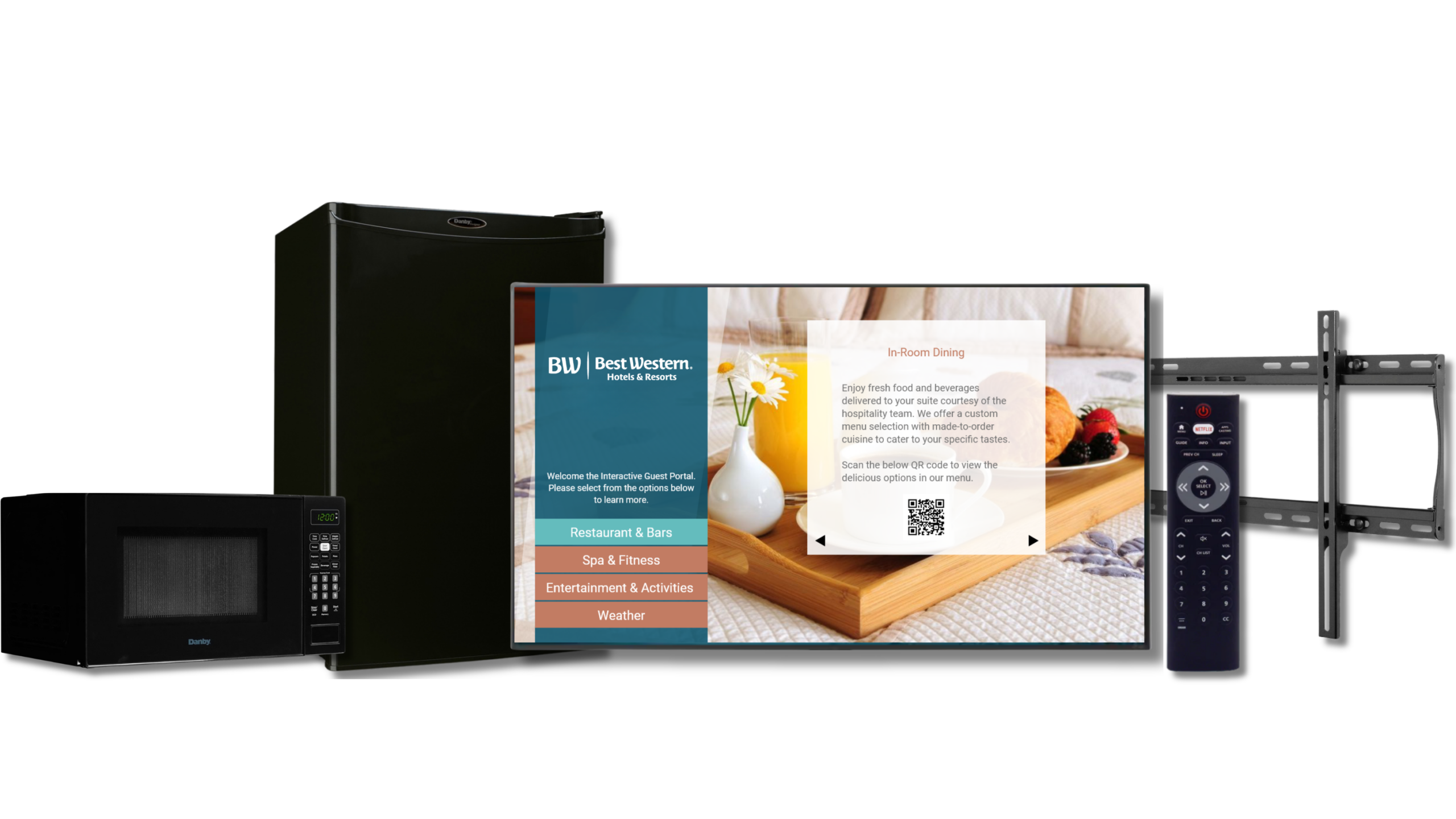 Best Western Guest Room TVs, microwaves, mini-fridge and remotes from MDM Commercial