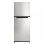 Danby 14.2 cu ft midsize refrigerator with top freezer and glass shelves in extended stay hotel kitchen setup