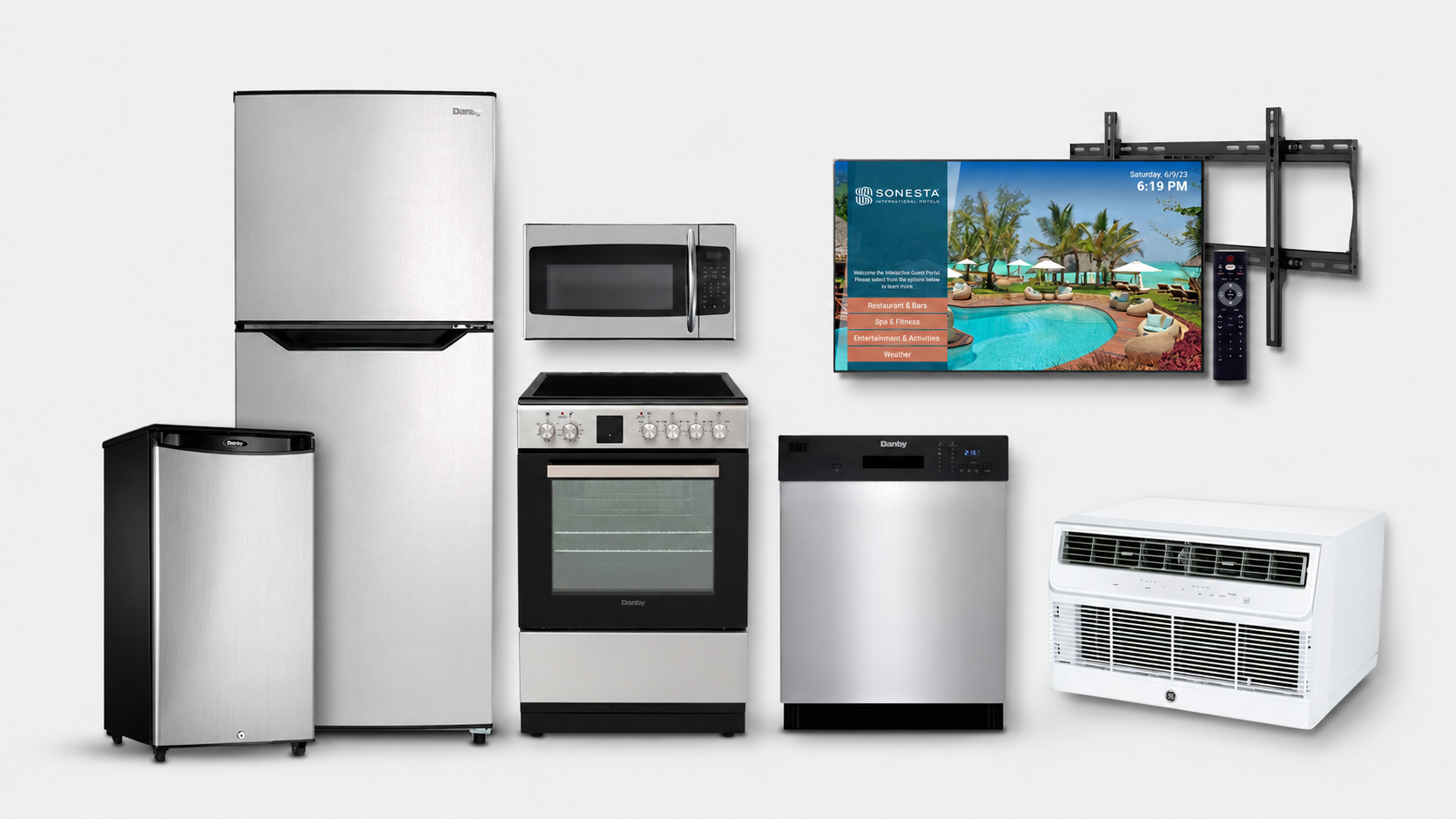 What appliances are required for a Sonesta hotel — refrigerators, microwaves, and TVs from MDM Commercial