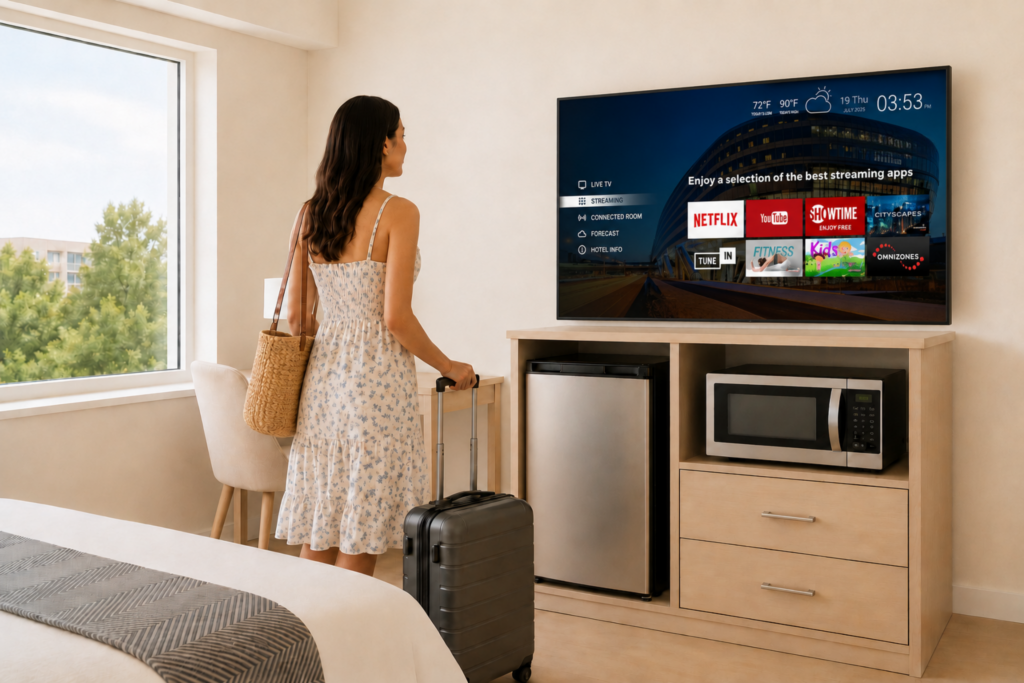 Guest streaming on new LG Smart hospitality TV in Hilton hotel room