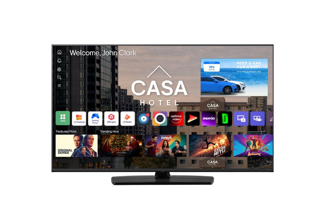 LG UJ660H 4K UHD hotel TV with Pro:Centric® Hub and swivel stand